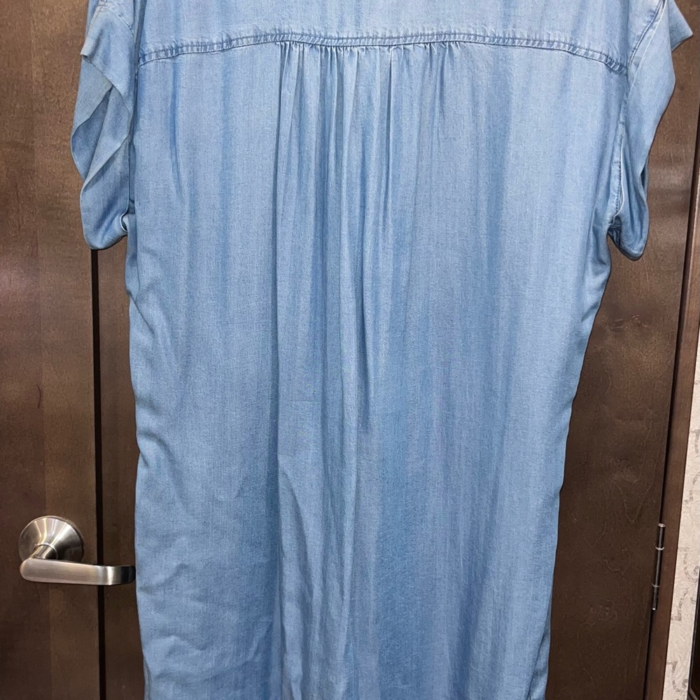 Light Blue Denim Shirt Dress with raw hem - Picture 4 of 4